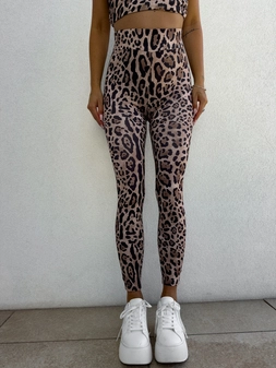 Legginsy GYM print pantera – beżowo-czarna