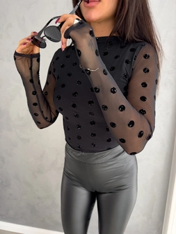 Bluzka SABRINA kropeczki lurex - czarna C18659