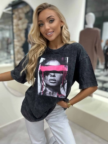 Dekatyzowany t-shirt LOCK - czarny