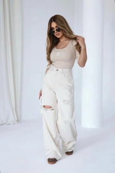 Spodnie damskie BG Ninety's jeans | kremowy