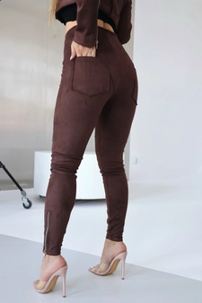 Legginsy damskie BG Button | czekolada