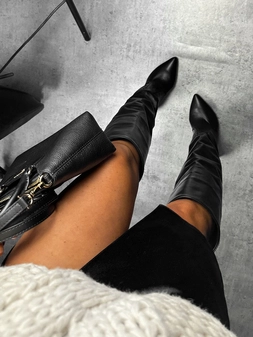 Kozaki na szpilce czarne z naturalnej skóry licowej I590