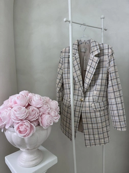 Marynarka LONG krata – beżowa