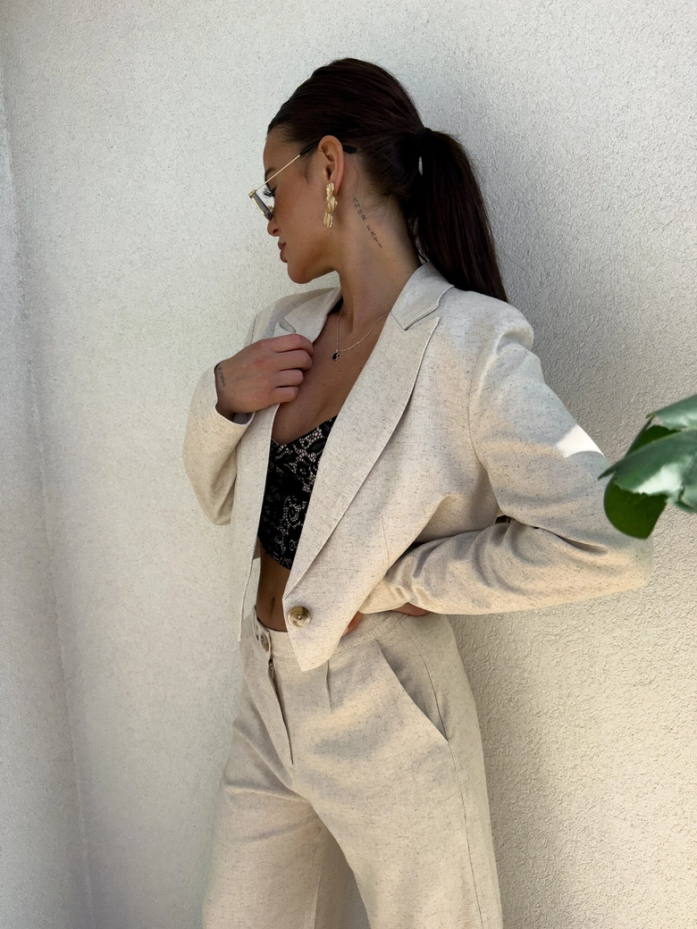 Marynarka SLIM natural - szaro-beż