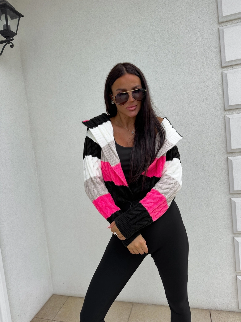 Sweter BOMBERKA KAPTUR pasy – czarna