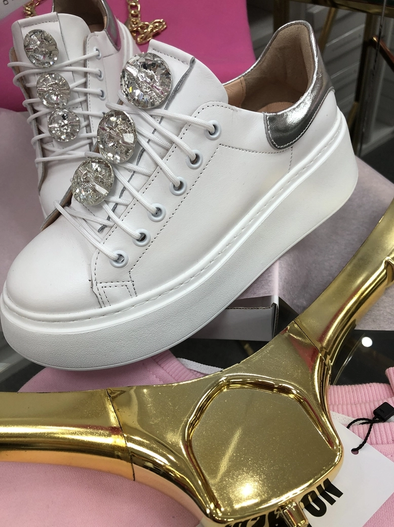 Sneakersy na wysokiej podeszwie białe Diamonds I549