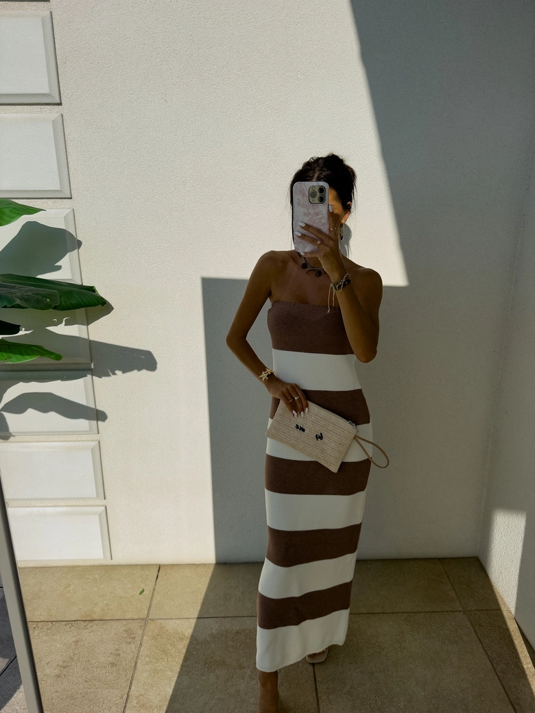 Sukienka SPAIN pasy - beż-ecru