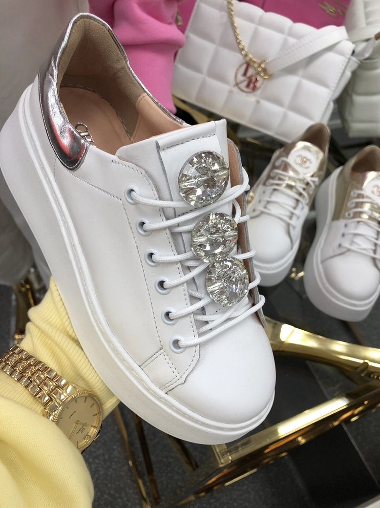 Sneakersy na wysokiej podeszwie białe Diamonds I549