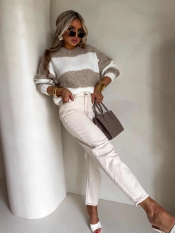 Sweter LEGEND pasy – beż-ecru