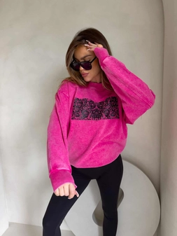 Dekatyzowana bluza KORONKA - różowa