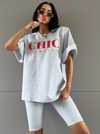 Bluzka t-shirt one size szara Chic C15379