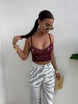 Top gorset KORONKOWY - bordowy