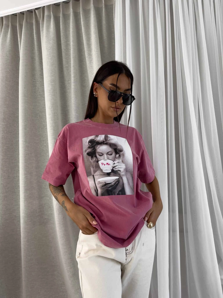 Dekatyzowany t-shirt ROLLER - brudny róż