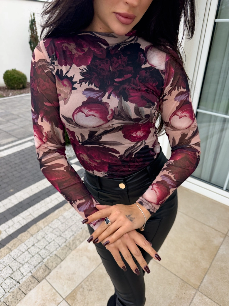 Bluzka SKIN IV transparent kwiaty – bordo-czarne C17680