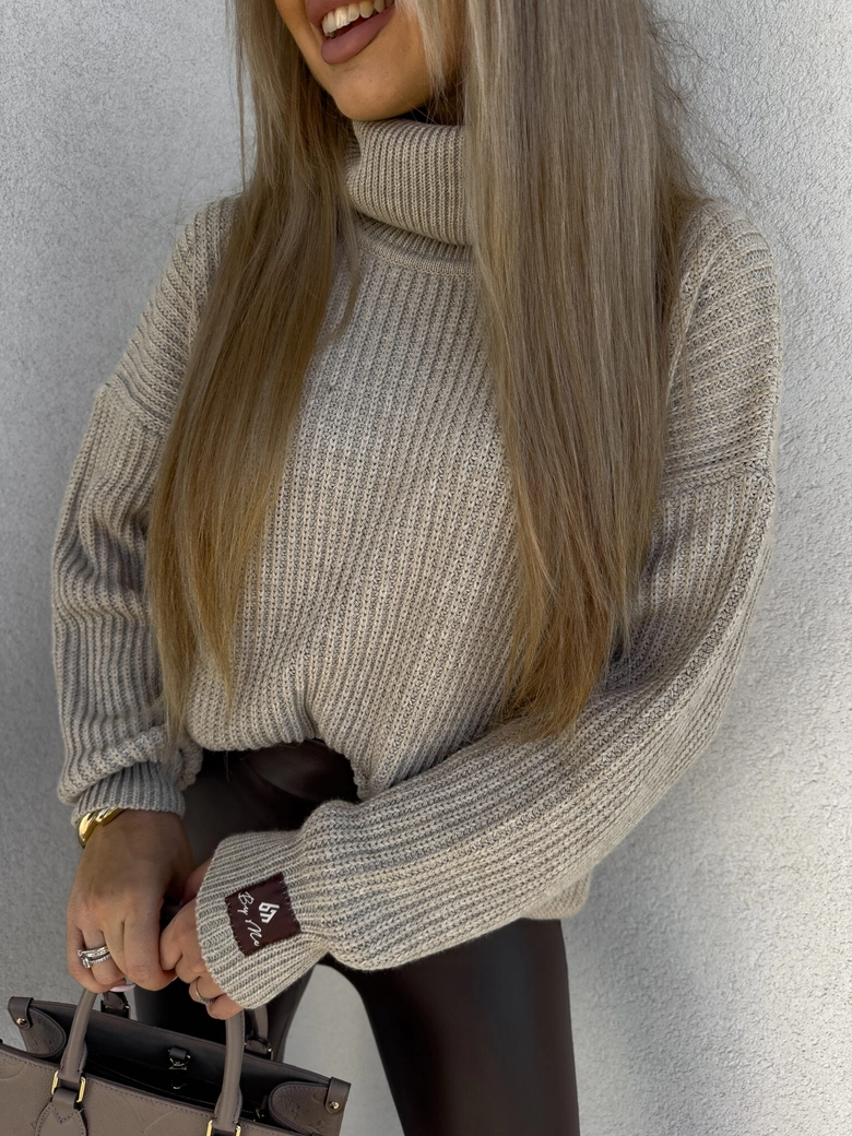 Sweter golf LAVER - beżowy DOSTĘPNY OD 18.10.2024r. E18023