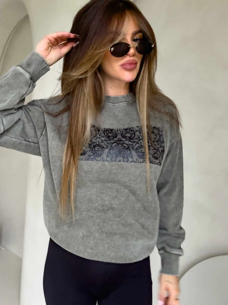 Dekatyzowana bluza KORONKA - khaki