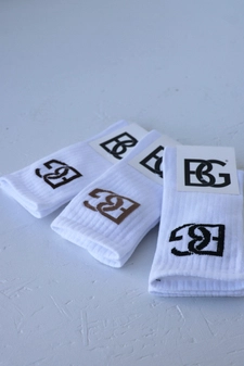 Skarpety BG Login | biały - czekolada