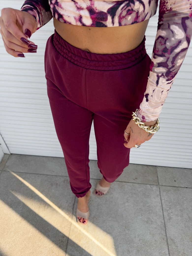 Spodnie JOGGERY – bordowe T17686