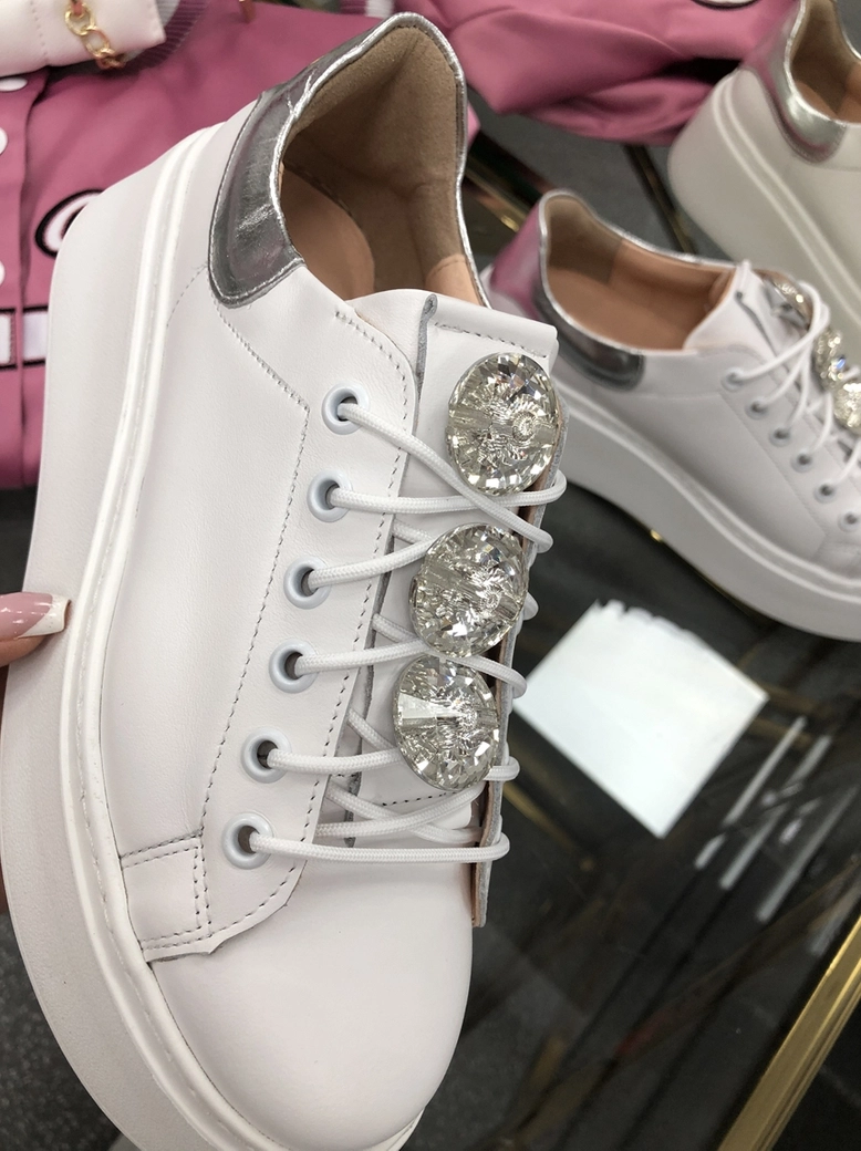 Sneakersy na wysokiej podeszwie białe Diamonds I549