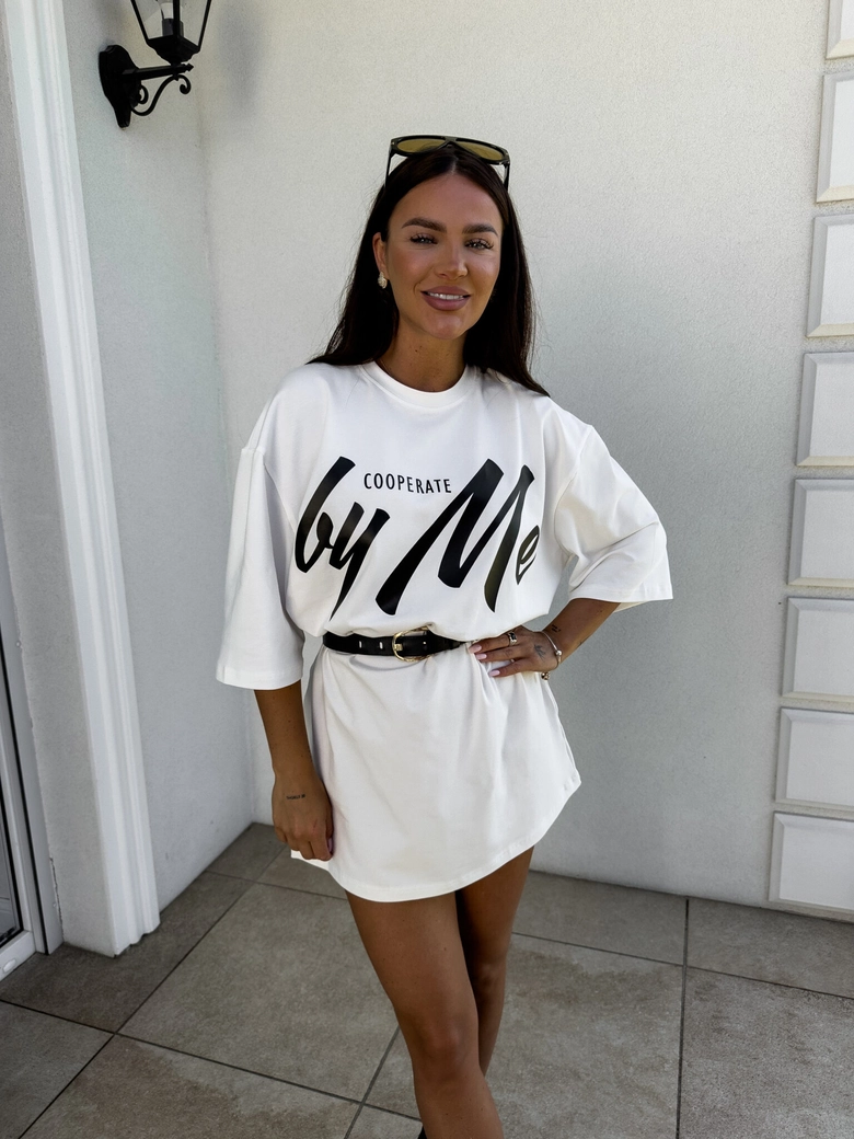 Tuniko sukienka t-shirt COLA - ecru