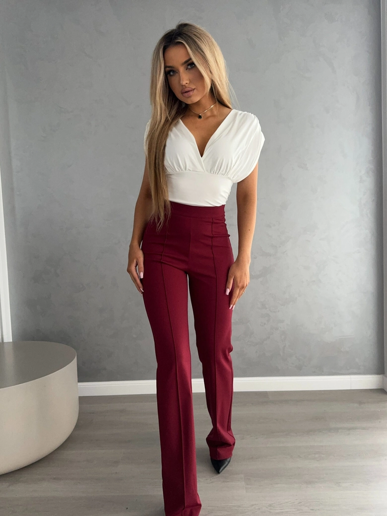 Spodnie DZWONY - bordowe T18571