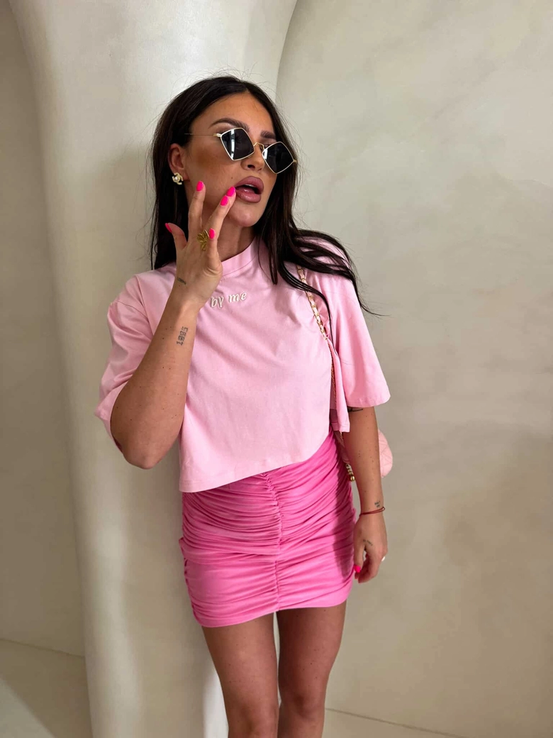 T-shirt pudełkowy ALLO - różowy