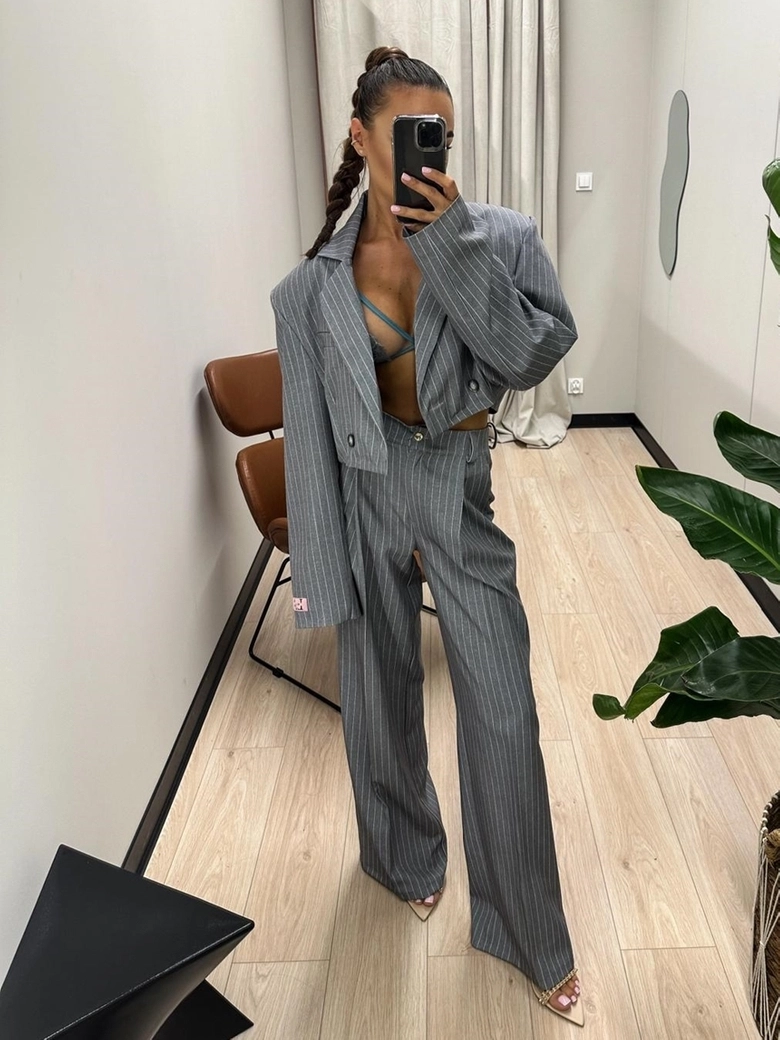 Spodnie szare w paski Classic T352