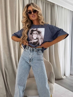 Dekatyzowany t-shirt ROLLER - granatowy