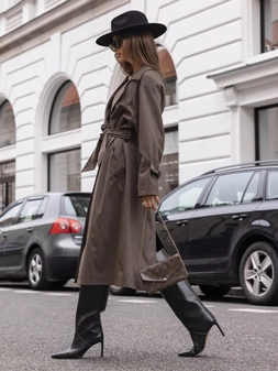 Płaszcz trencz z paskiem mocca Follow H17066