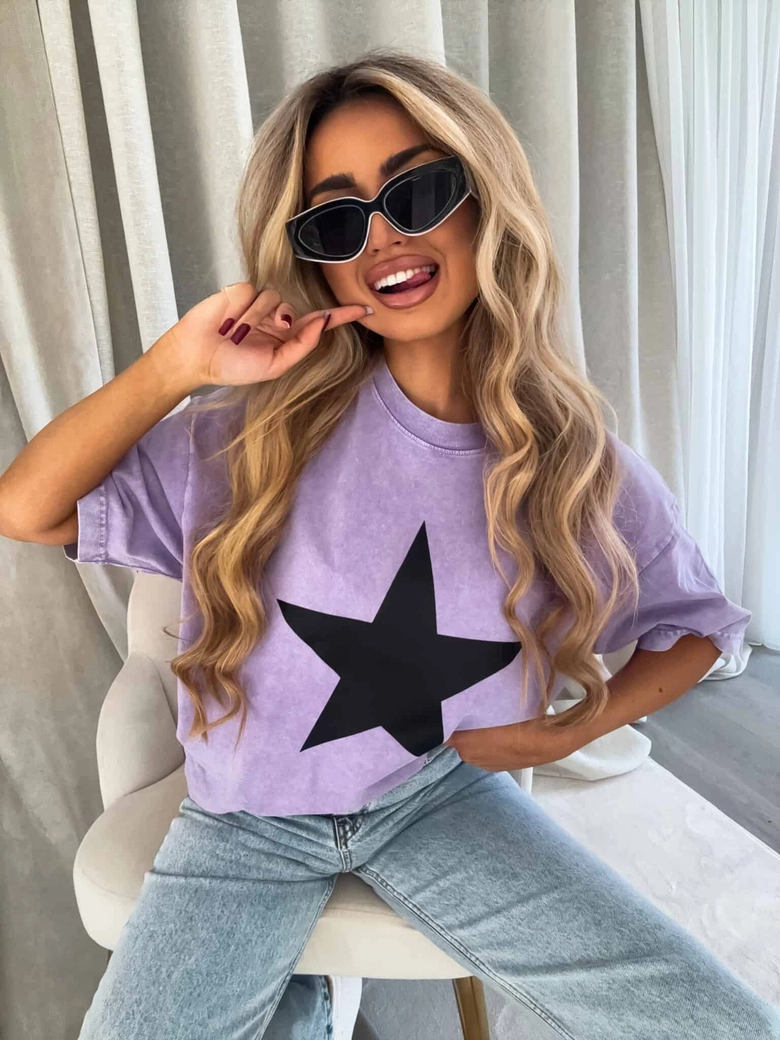 Dekatyzowany t-shirt STAR - jasny fiolet