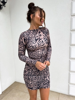 spódnica MARSZCZONA print lampart – beżowo-czarny BYME16891