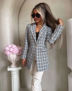 Marynarka LONG krata – szara