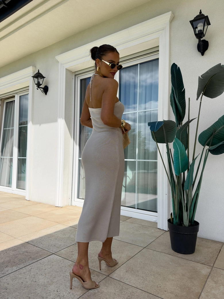 Sukienka SPAIN z kwiatkiem - taupe