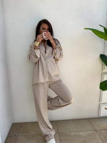 Koszula OVER SPRING natural paski – ciemny beż