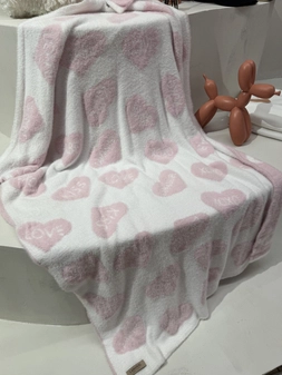 Koc HEARTS ecru/róż