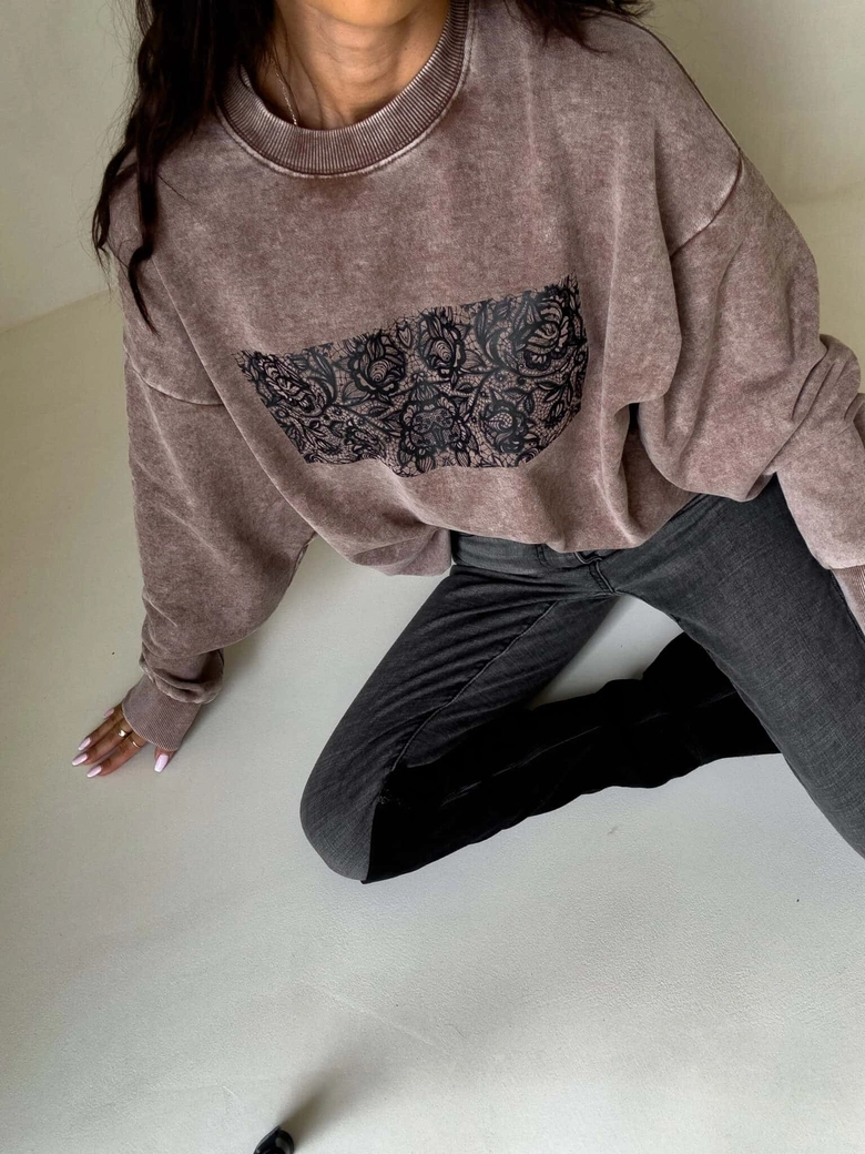 Dekatyzowana bluza KORONKA - ciemny beż