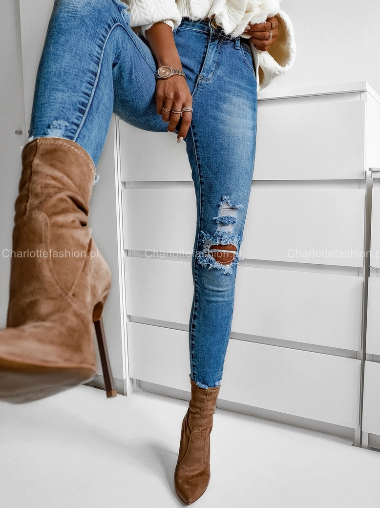 Botki na szpilce a'la skarpeta cappuccino I343