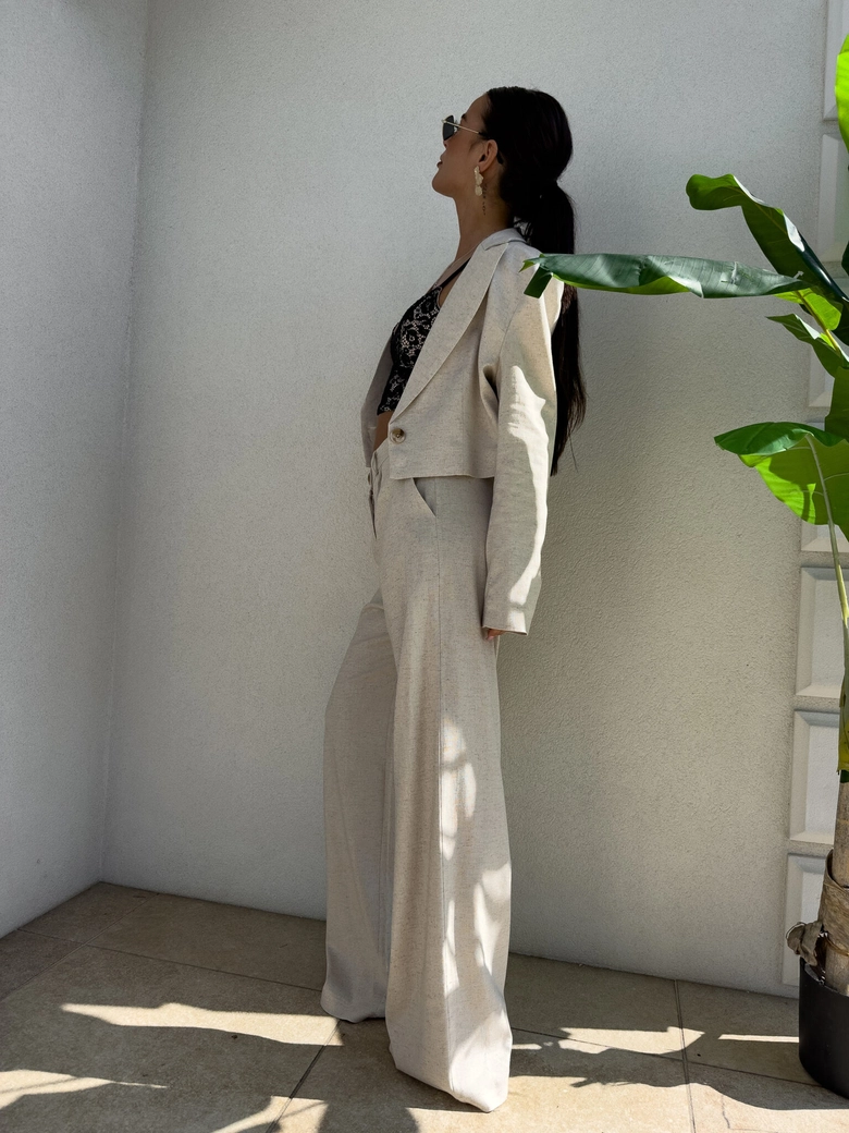 Marynarka SLIM natural - szaro-beż