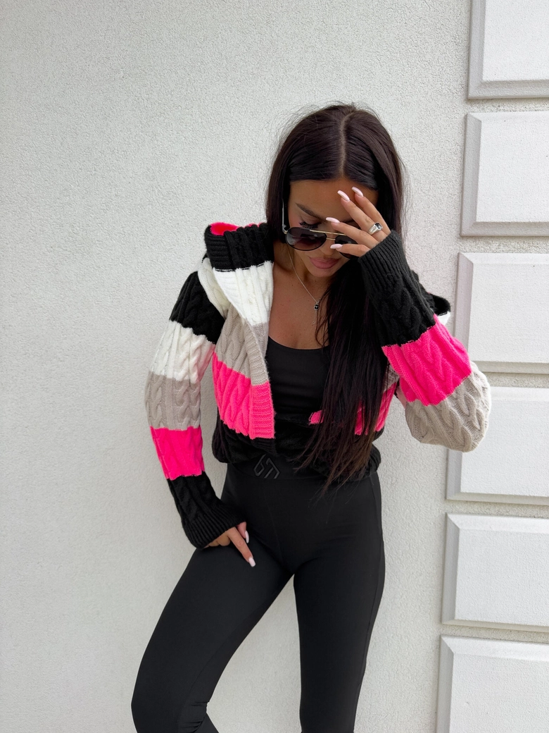 Sweter BOMBERKA KAPTUR pasy – czarna