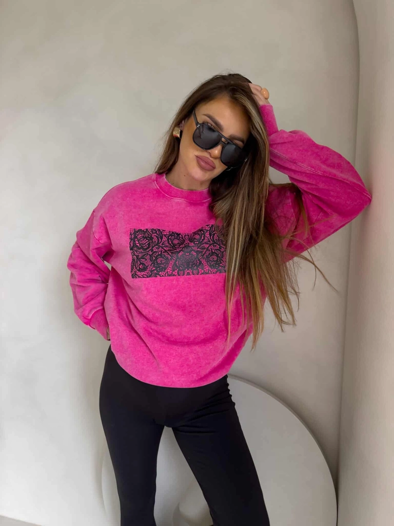 Dekatyzowana bluza KORONKA - różowa