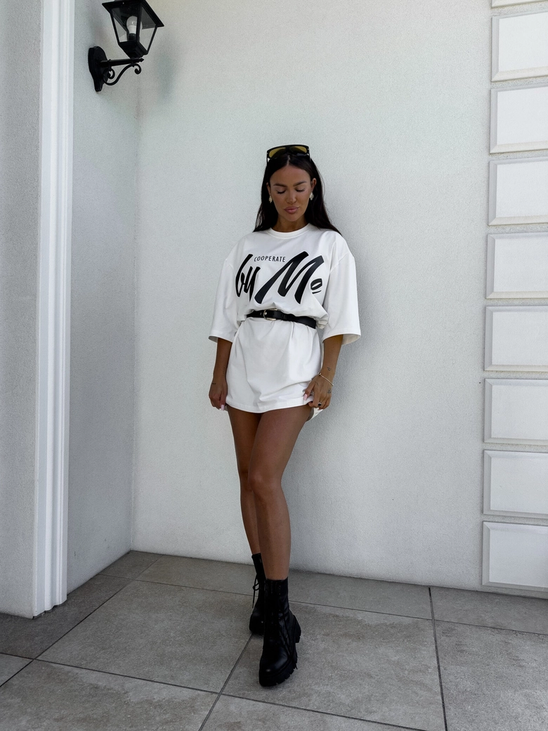 Tuniko sukienka t-shirt COLA - ecru