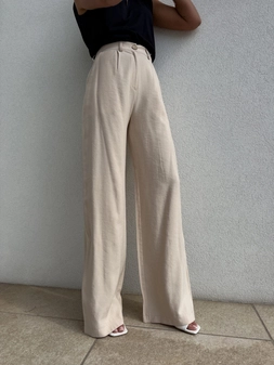 Spodnie SIMPLE wiskoza - jasny beż