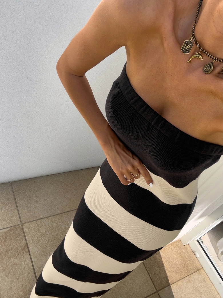 Sukienka SPAIN pasy - czarna-ecru