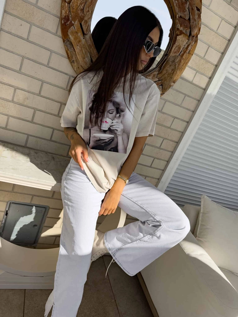 Dekatyzowany t-shirt ROLLER - jasny beż