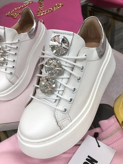 Sneakersy na wysokiej podeszwie białe Diamonds I549