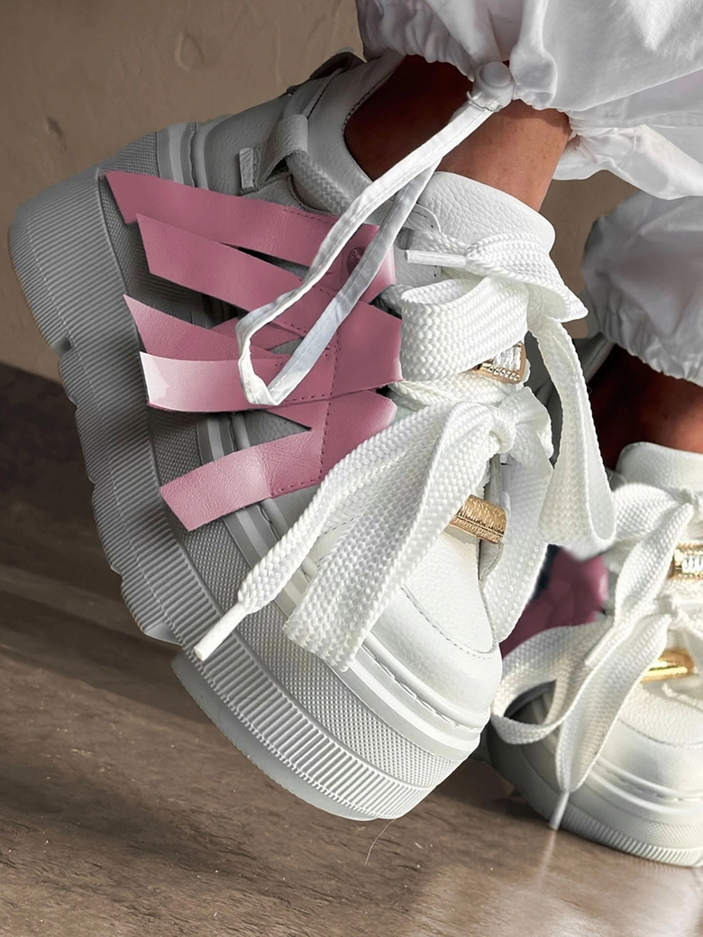 Sneakersy skórzane biało różowe Premium Hold I613