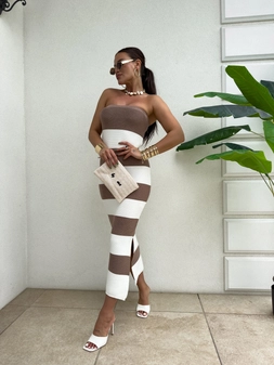 Sukienka SPAIN pasy - beż-ecru