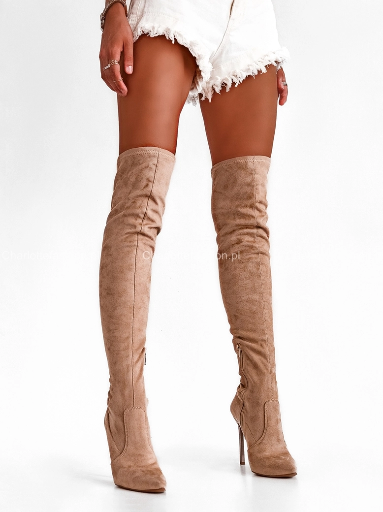 Kozaki muszkieterki beżowe na szpilce I336