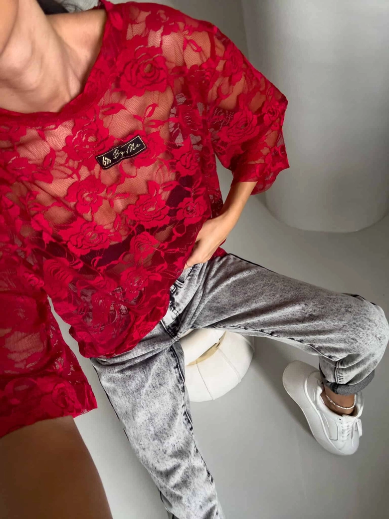 Bluzka MARMARIS II koronka new - czerwona