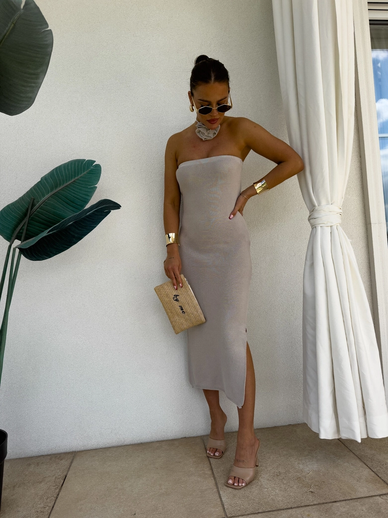 Sukienka SPAIN z kwiatkiem - taupe